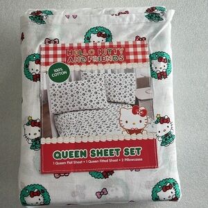 🆕 Hello Kitty Sheet Set Queen Festive Holiday Christmas Wreath